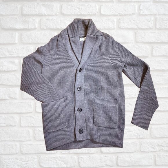 Everlane Men’s Chunky Knit Gray 100% Wool Shawl Collar Cardigan grandpa - Picture 4 of 10